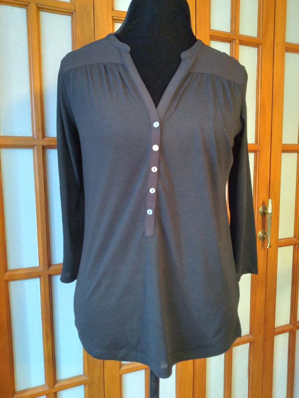 Women's Black Pullover Blouse With Button Detail, By Azur Collection NWT Sz S